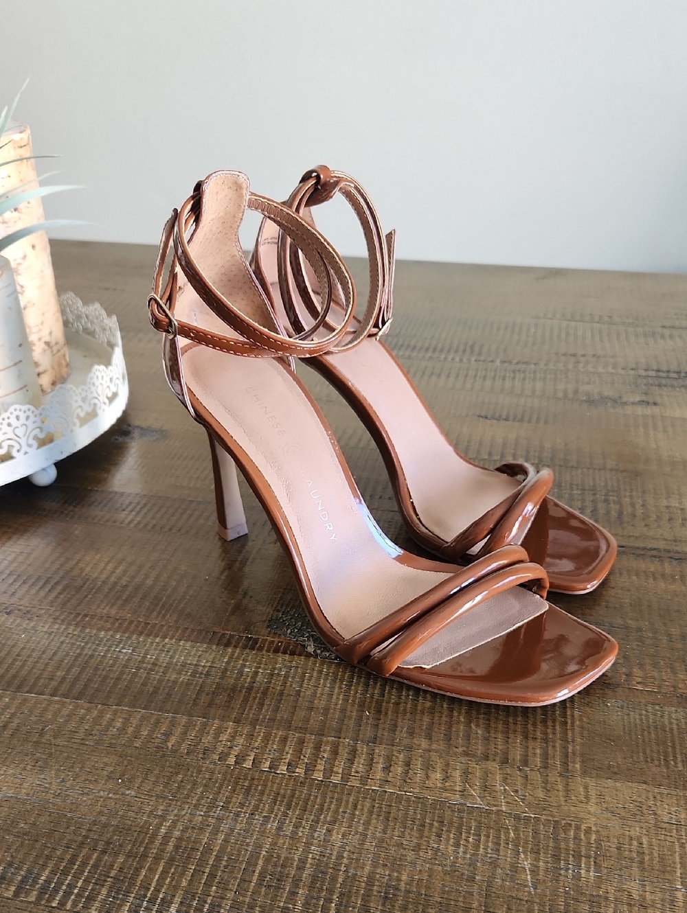 Chinese Laundry Brown Patent Strappy High Heel Sandals Sz 8